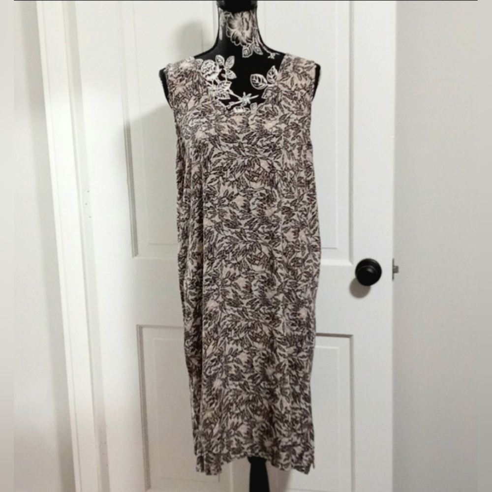 🖤VTG Flax by Jeanne Engelhart🖤 - Black/Tan Floral Print Sleeveless Dress - Picture 2 of 14